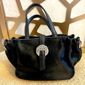 Black Mink and leather purse.